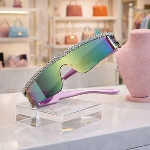 Sunglasses Women Purple Diamond Rimless Futuristic Shield‎ Frameless bling